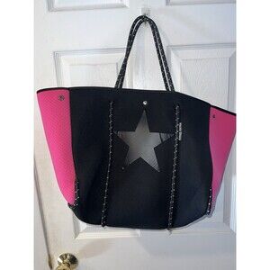 Neoprene Star Convertible Tote Bag Large With Detachable Cosmetic Bag Black Pink